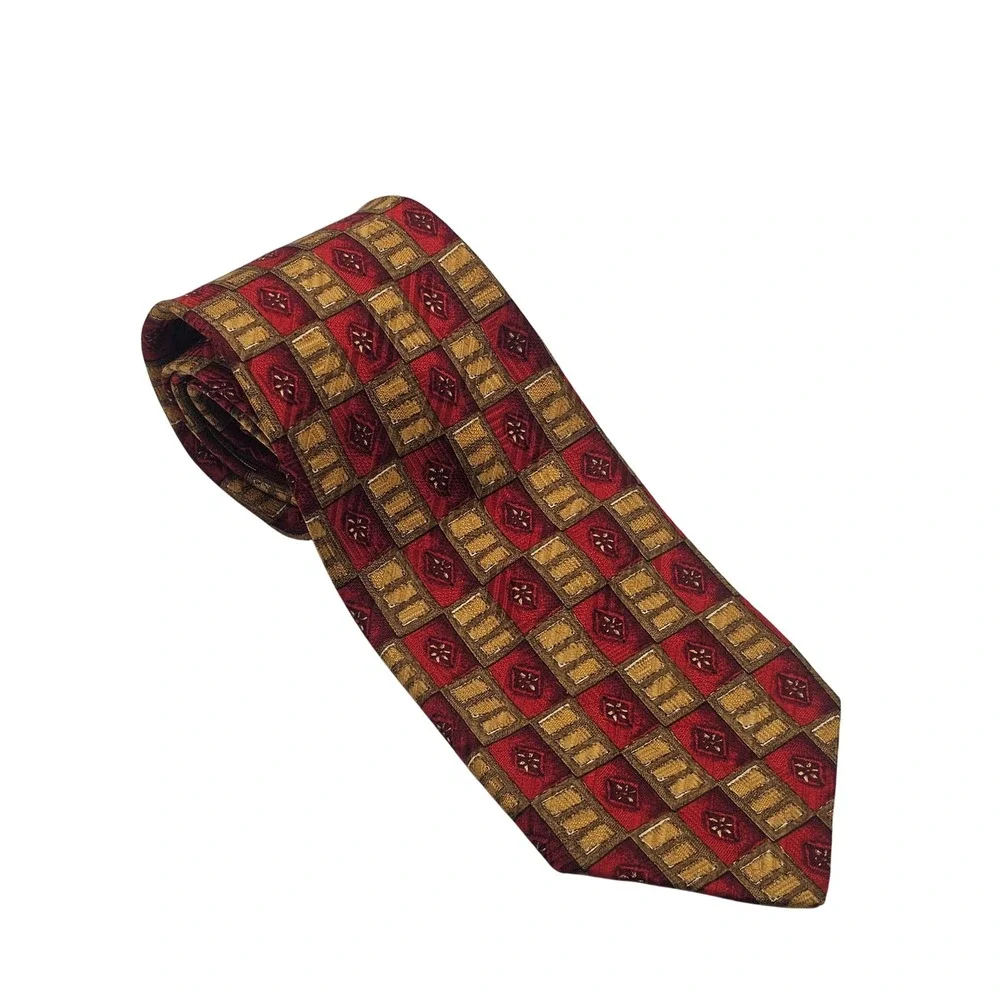 Robert Talbott Best of Class Silk Tie Red‎ Gold Geometric Luxury Business USA